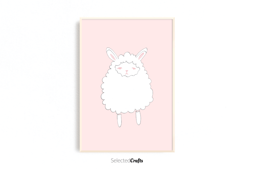 pink sheep art printable digital download artwork for home decor