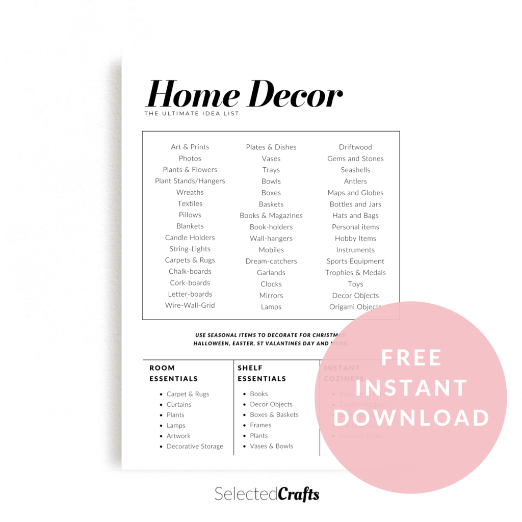 Home Decor Idea List & Essentials Planner